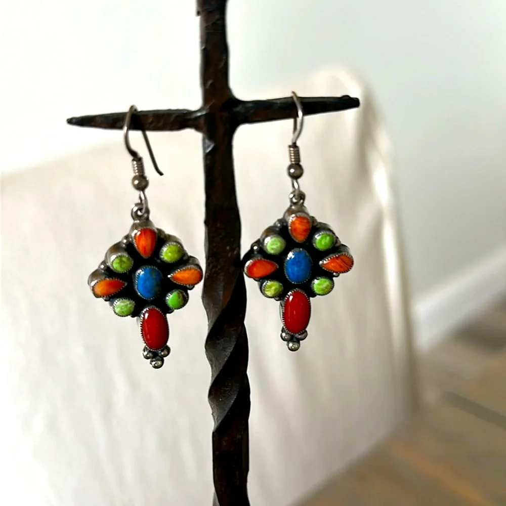 Vintage Don Lucas Multi-Stone Sterling Earrings